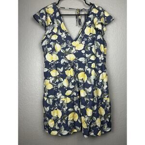 Abercrombie & Fitch Blue Yellow Lemon Flutter Sleeve Linen Blend Small Sundress
